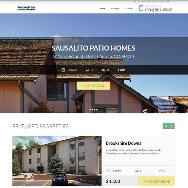 Heather Ridge Rentals website homepage